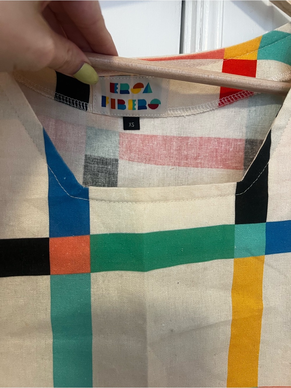 Ersa Fiber Colorful Grid Short Sleeve Linen Top - Picture 2 of 3